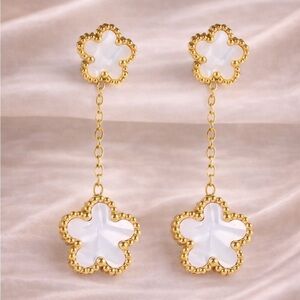 Alhambra Four Clover Gold Flower Stainless Steel Drop Earrings